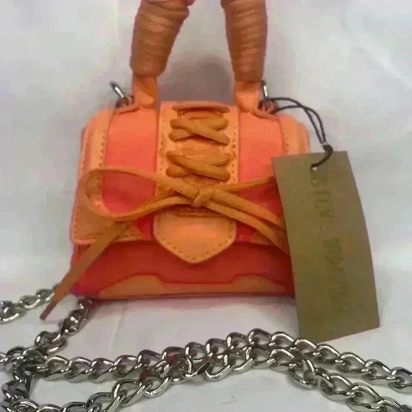 NWT STEVE MADDEN BDORAA mini FLAP TOP CROSSBODY BAG + Top Handle & Chain, Orange - Picture 8 of 11